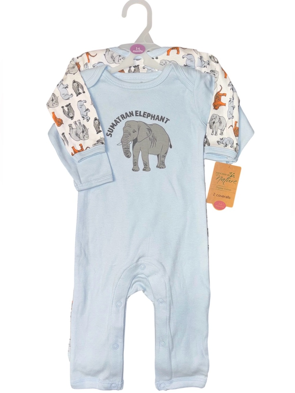 New Touched by nature Light Blue Sumatran Elephant Baby One-Piece - 2-Pack
